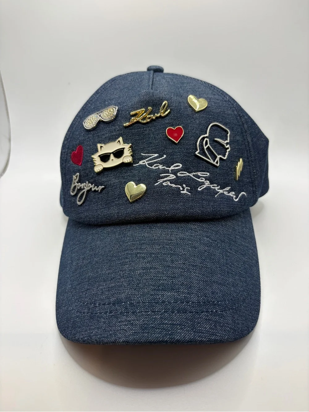 Karl Lagerfeld Navy Denim  Embellished Bag and Hat
